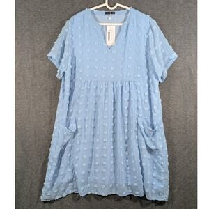 Miholl Light Blue Lined Babydoll Dress Short Sleeve Front Pockets Size XXL‎ NWT